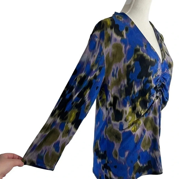 Premise Studio Blouse XL Abstract Watercolor Gathered Chest Stretch Colorful Top - Picture 5 of 8